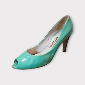 Salvatore Ferragamo Aqua Peep Toe Heels